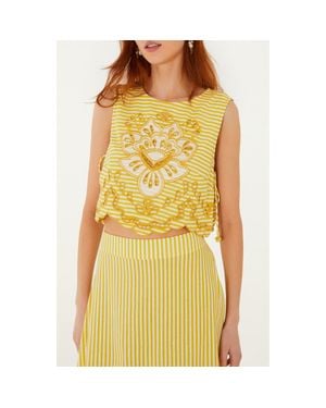 FARM Rio Richilieu Stripe Eyelet Tank - Yellow