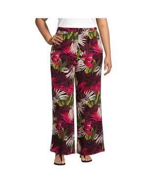 Lands' End Plus Size Rayon High Rise Wide Leg Pants - Red