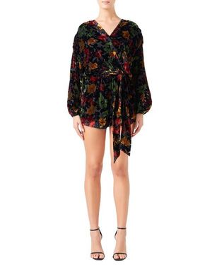 Endless Rose Burnout Velvet Romper - Black