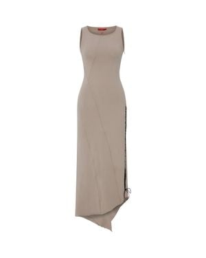 Pcfg Cotton Long Dress With Slit Detail - Brown