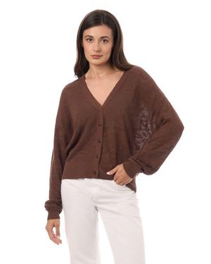 Equipment Leopard V-Neck Cardigan - Brown