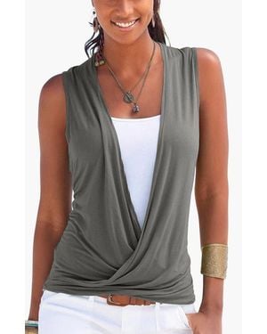 Lascana Sleeveless Wrap Look Top - Green