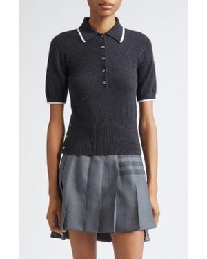 Thom Browne Tipped Intarsia Browne 65 Cashmere Polo Sweater - Black