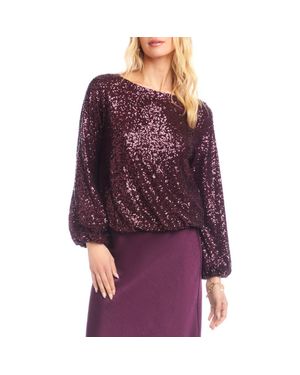 Karen Kane Sequin Boat Neck Top - Purple