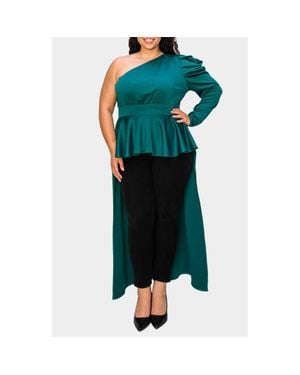 L I V D Nicolette One-Shoulder Peplum Top - Green