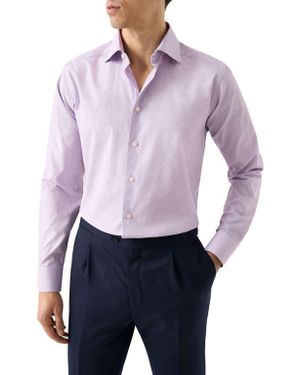Eton Slim Fit Check Cotton Dobby Dress Shirt - Purple