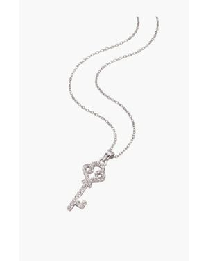 Modenaire Rhinestone Key Pendant Necklace - White