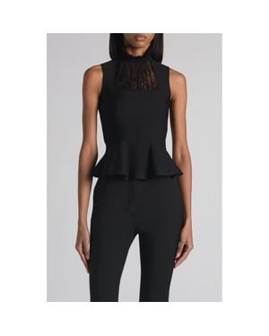 McQueen Lace Panel Sleeveless Peplum Top - Black