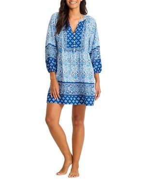 knee length dresses for ladies Tommy Bahama Illusion Frond Balloon Sleeve Short Dress White