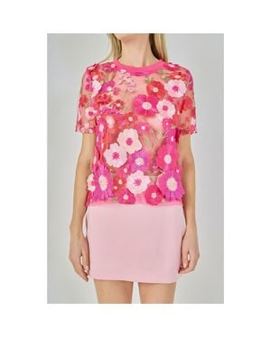 Endless Rose Floral Embroidered Appliqué Organza Top - Pink