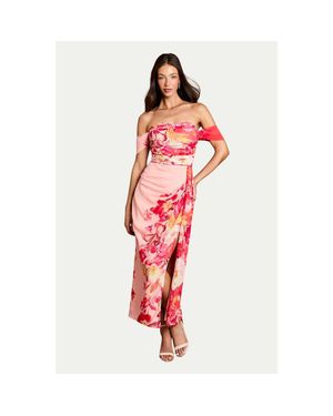 Coast Floral Print Drape Chiffon Dress - Red