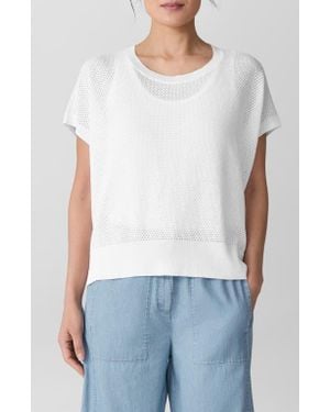 Eileen Fisher Crewneck Short Sleeve Pointelle Sweater - White