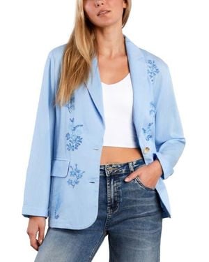 Billy T Poetic Floral Embroidered Denim Blazer - Blue