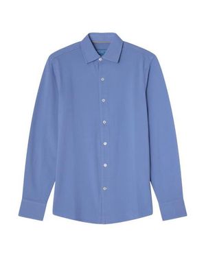 Robert Talbott Foster Long Sleeve Pique Knit Shirt - Blue