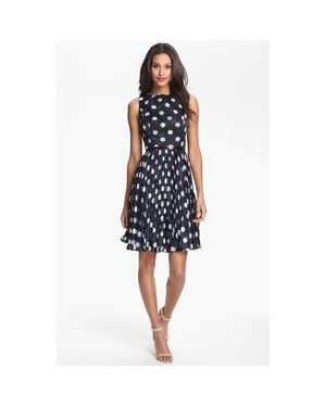 Adrianna Papell Burnout Polka Dot Fit & Flare Dress - Blue
