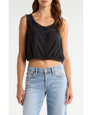 RE/DONE Allegra Lace Trim Button-Up Crop Top - Black