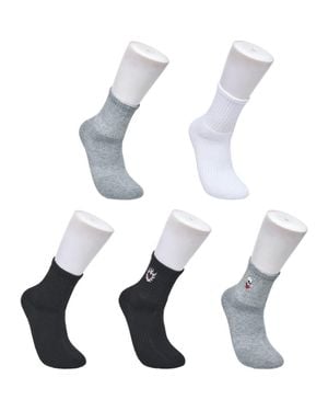 Ed Hardy Heart Skull Embroidery Half Cushion Mid Crew Sock 5-Pack - White