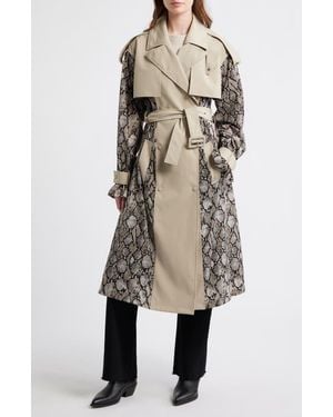Mackage Water Repellent Snakeskin Print Detail Trench Coat - Natural