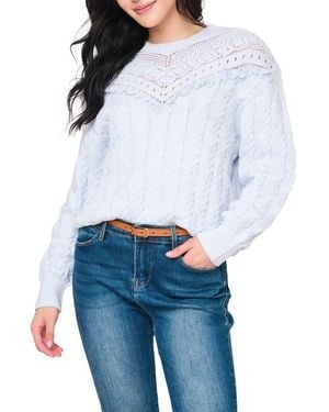 Gibsonlook Lace Ruffle Cotton Blend Sweater - White