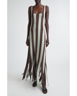 Zankov Calhoun Stripe Openwork Car Wash Hem Sweater Dress - White