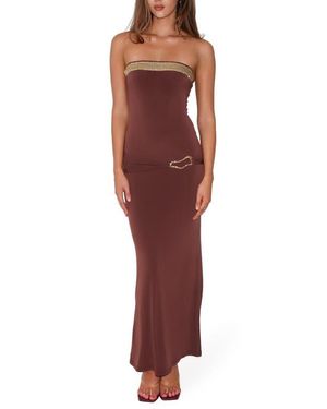 Tiger Mist Sequin Detail Strapless Body-Con Gown - Red