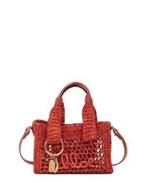 Chloé Mini Summer Banana Crochet Raffia East/West Tote - Red