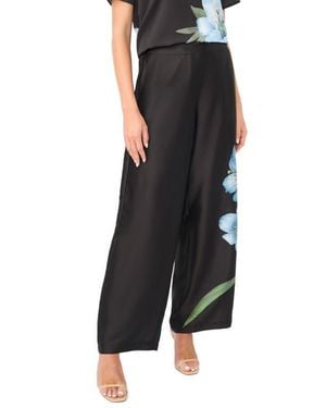 Vince Camuto Floral Wide Leg Pull-On Pants - Black