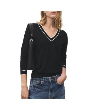 Mango Contrast V-Neck Sweater - Black