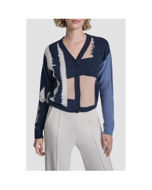 DKNY Crop Colorblock Cardigan - Blue