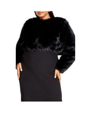 City Chic Angelica Faux Fur Crop Jacket - Black