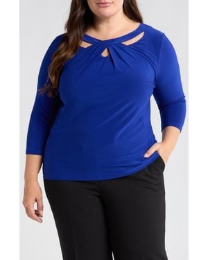 Kasper Twist Neck Cutout Top - Blue