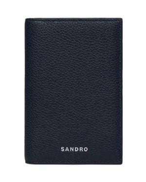 Sandro Grained Leather Folding Card Holder - Blue