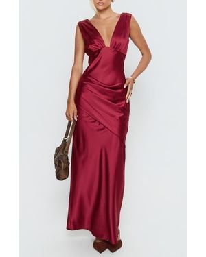 Princess Polly False Alarm Plunge Asymmetrical Gown - Red