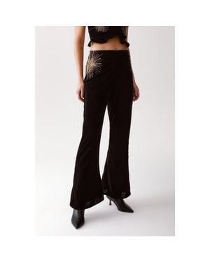 Nasty Gal Star Embellished Velvet Flared Pants - Black