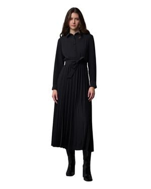 Mizalle Shirt Dress With Pleated Skirt - Black