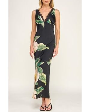 Socialite Bias Cut Floral Satin Dress - Blue