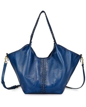 Old Trend Wisteria Small Handwoven Leather Tote - Blue