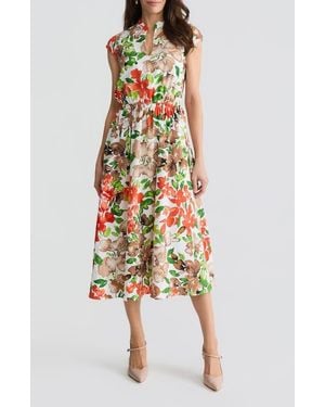 Kasper Floral Print Cap Sleeve Midi Dress - Multicolor