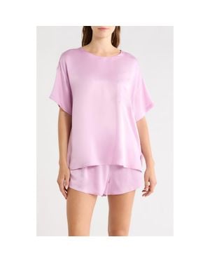 Lunya Washable Silk Tee Short Pajamas - Pink