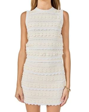 Endless Rose 3D Floral Open Stitch Knit Minidress - White