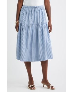 Caslon Striped Drop Waist Poplin Midi Skirt - Blue
