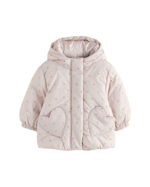 Next Kids' Water Resistant Ditsy Hooded Puffer Jacket - White