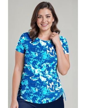 Calypsa Plus Size Short Sleeve Adele Swim Top - Blue