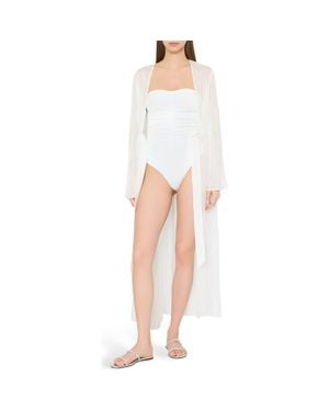 MILLY Vince Metallic Pinstripe Long Sleeve Sheer Cover-Up - White