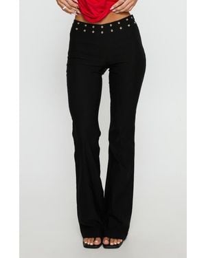 Princess Polly Yevina Grommet Waist Low Rise Flare Pants - Black