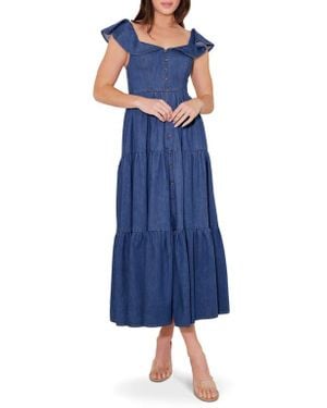 FREEMARKET Flutter Sleeve Chambray Maxi Dress - Blue