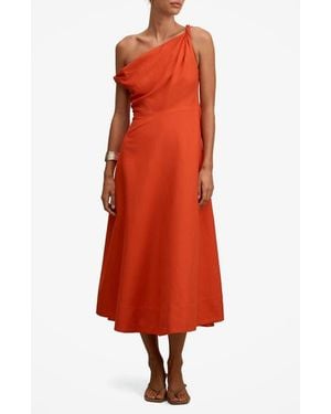 EVER NEW Vinetta One-Shoulder Linen Blend Midi Dress - Red