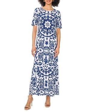 Vince Camuto Print Crewneck Maxi Dress - Blue