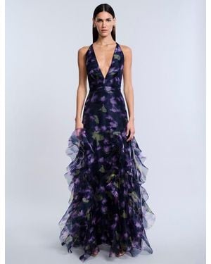 BCBGMAXAZRIA Printed Organza Gown - Blue