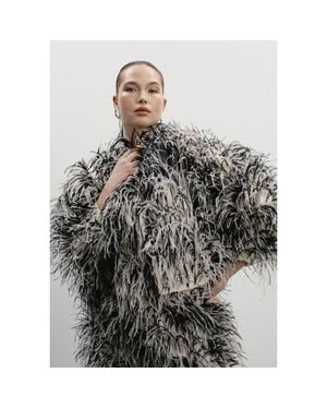 11 Honoré Ostrich Feather Cropped Jacket - Brown